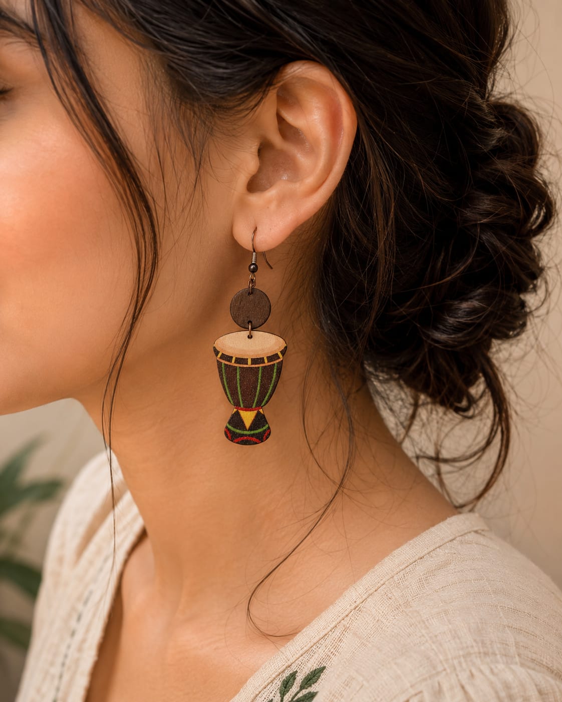 Retro African Drum Shaped Wooden Earrings