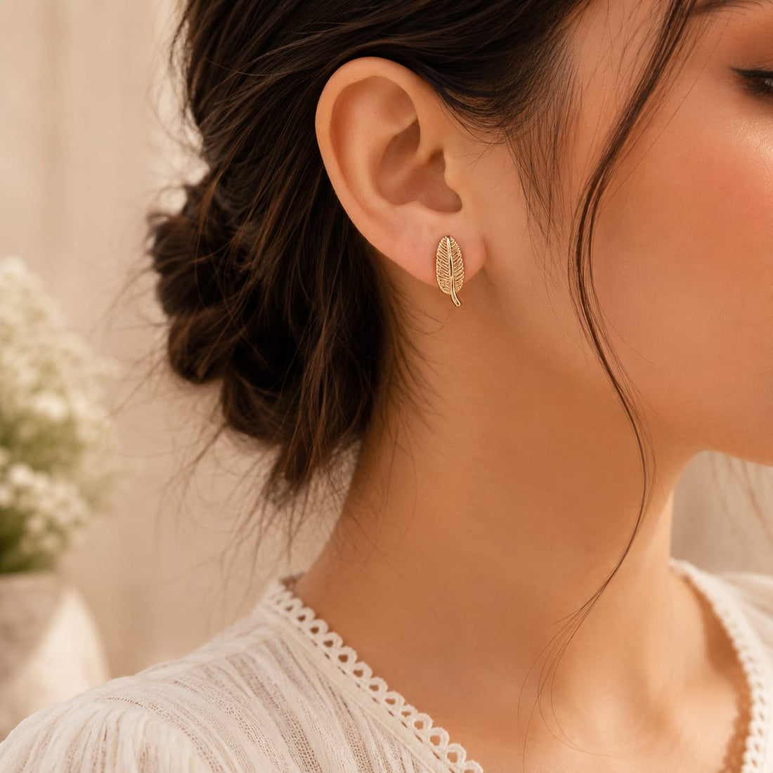 Elegant Gold Leaf Stud Earrings